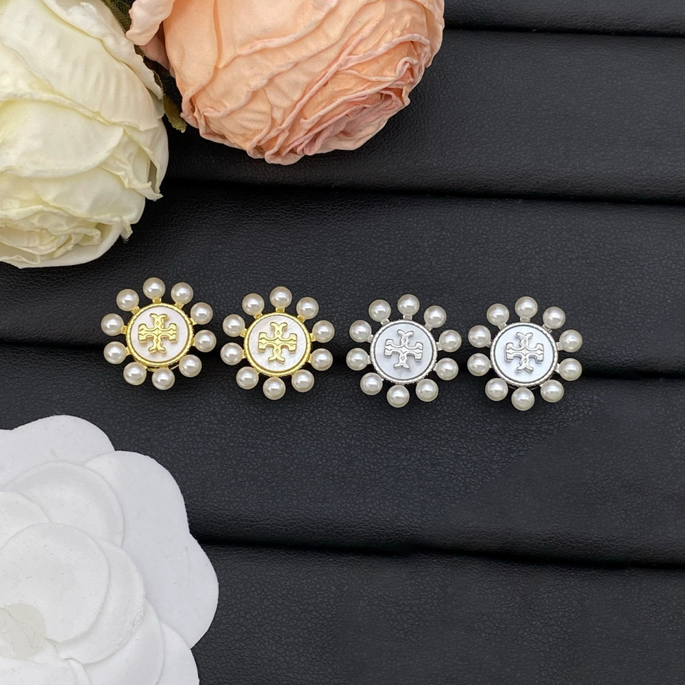 Tory Burch Pair Pearl Resin Drop Earrings Silver Needle